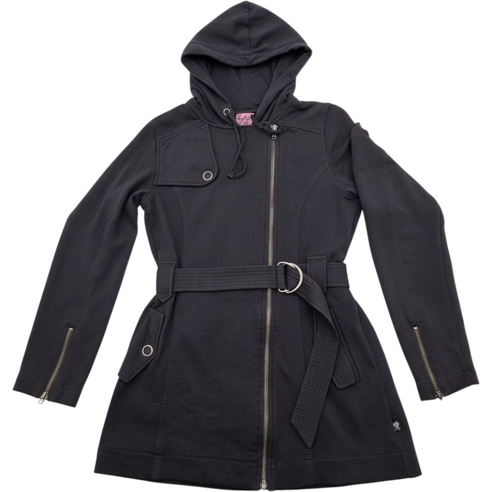 Edgy Moto Jacket Women S Gray Belted Asymmetrical Zip Hooded Coat Rocker Chic